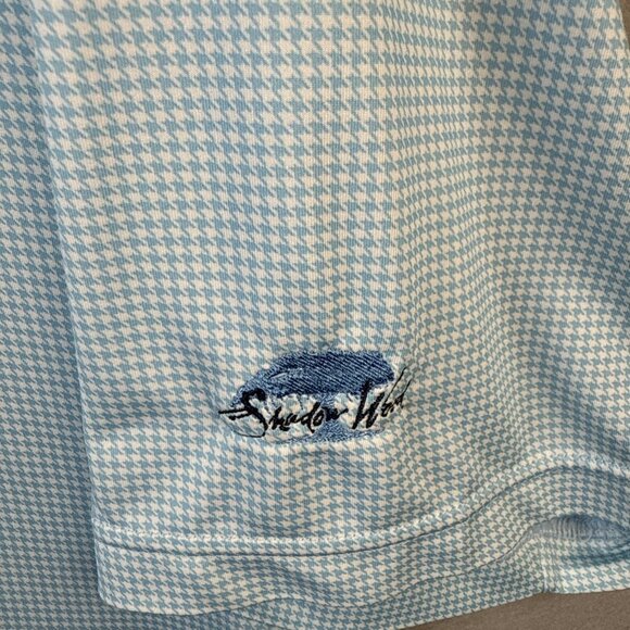 FJ Foot Joy Polo Shirt Mens Medium Blue Houndstooth Performance Golf Shadow Wood - Picture 2 of 12